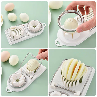 Multi Functional Egg Cutting Artifact Kitchen Household Stainless Steel Cutter Preserved Eggs Divider Two in One Egg Cutter