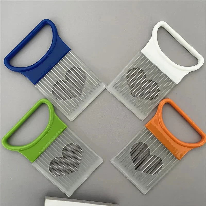 Stainless Steel Onion Cutter Holder Food Slicers Assistant Tomato Onion Slicer Holder Vegetables Cutting Fork Kitchen Gadgets