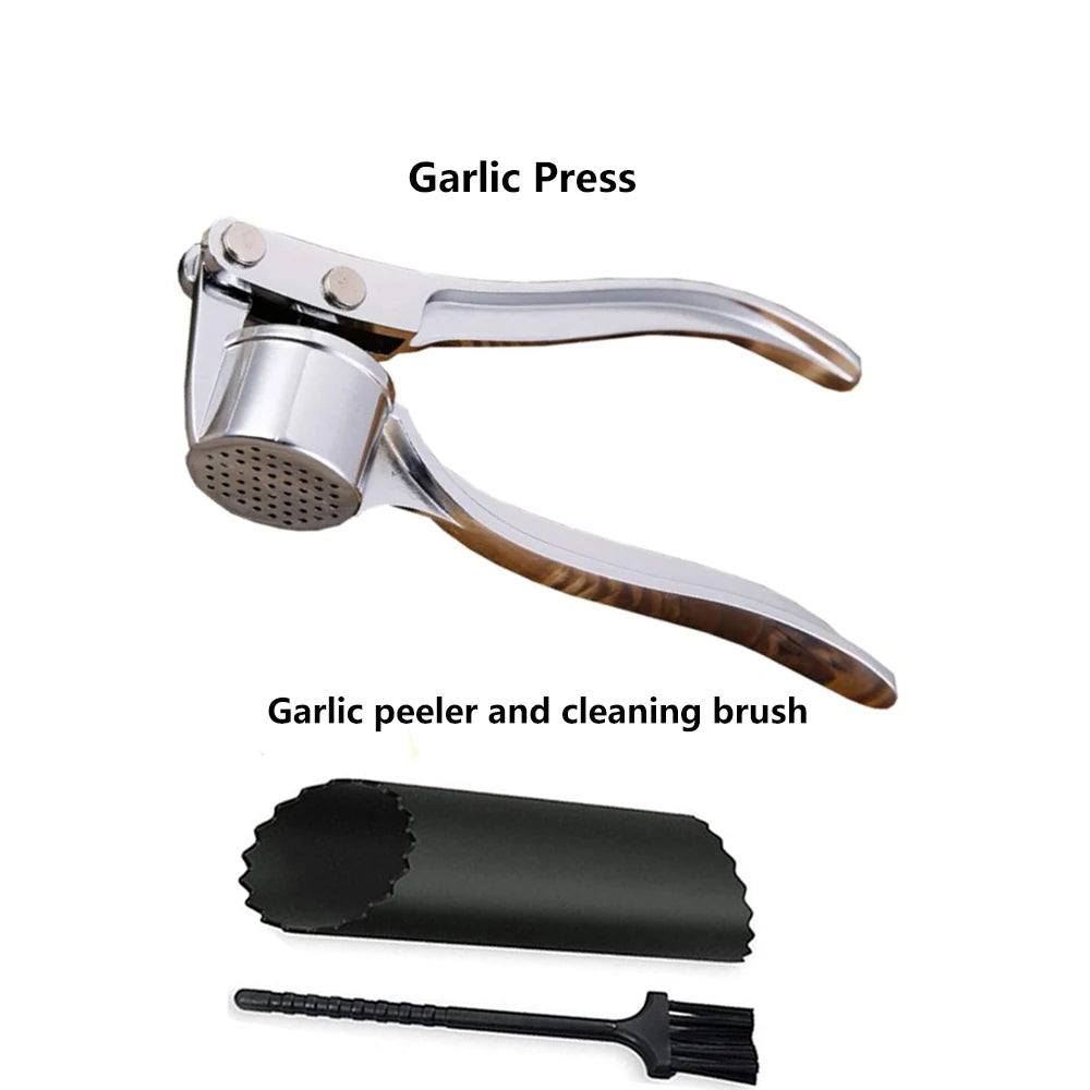 Kitchen Gadgets Garlic Press Stainless Steel Garlic Mincer Garlic Peeler and Cleaning Brush Ginger Peeler Household Tools