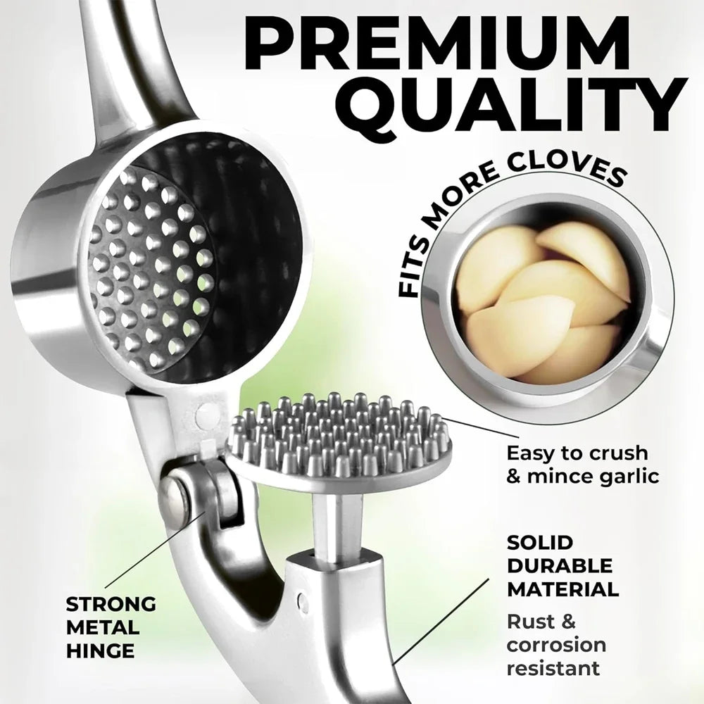 Kitchen Gadgets Garlic Press Stainless Steel Garlic Mincer Garlic Peeler and Cleaning Brush Ginger Peeler Household Tools