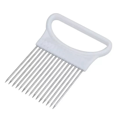 Stainless Steel Onion Cutter Holder Food Slicers Assistant Tomato Onion Slicer Holder Vegetables Cutting Fork Kitchen Gadgets