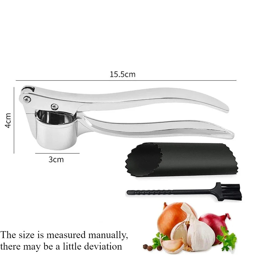 Kitchen Gadgets Garlic Press Stainless Steel Garlic Mincer Garlic Peeler and Cleaning Brush Ginger Peeler Household Tools