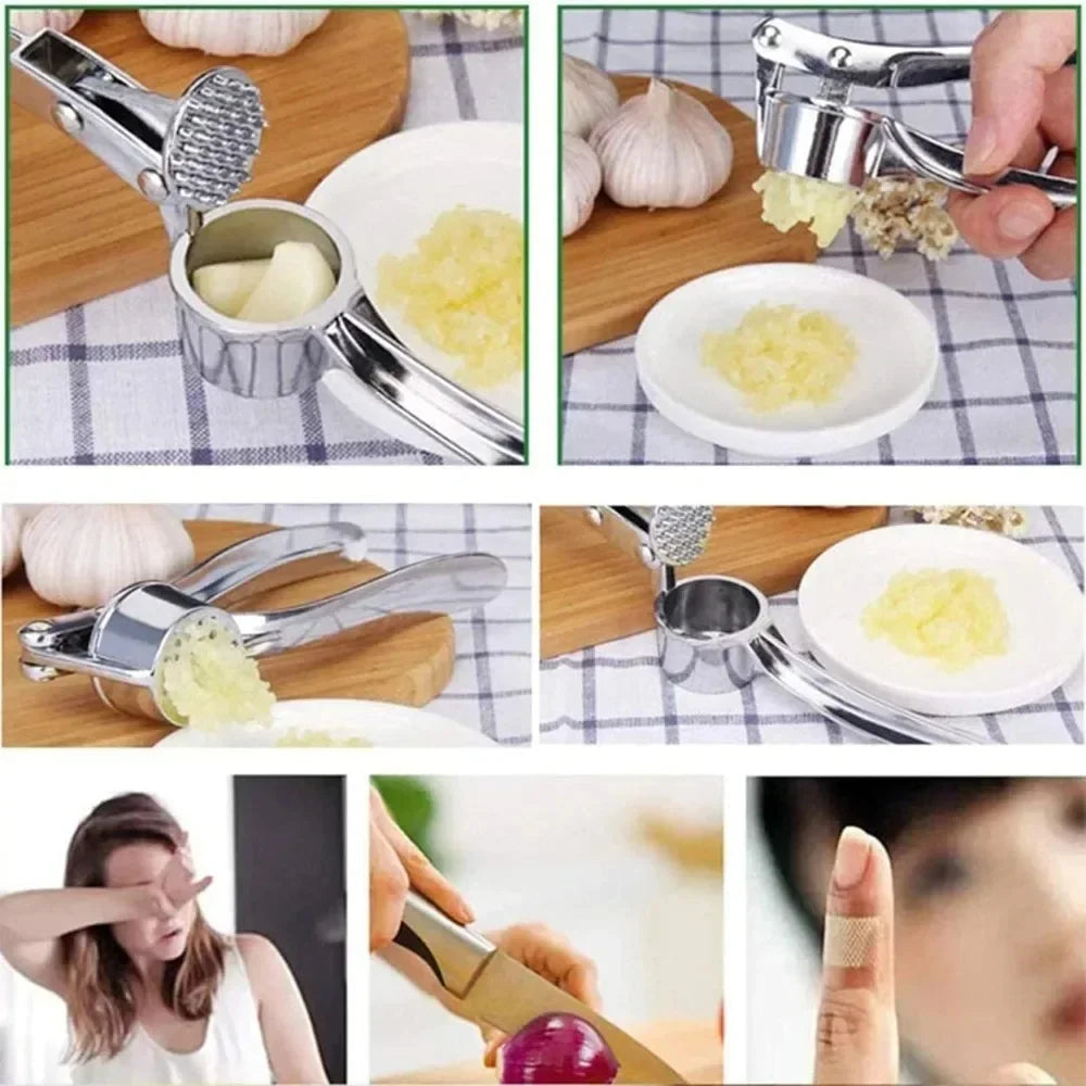Kitchen Gadgets Garlic Press Stainless Steel Garlic Mincer Garlic Peeler and Cleaning Brush Ginger Peeler Household Tools
